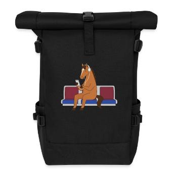 Horse with headphones in subway - Roll Top Backpack - black - Front