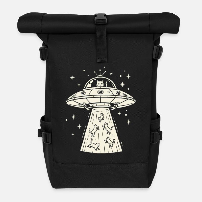 Cats UFO Abduction - Animal Alien Sci-Fi - Roll Top Backpack - black