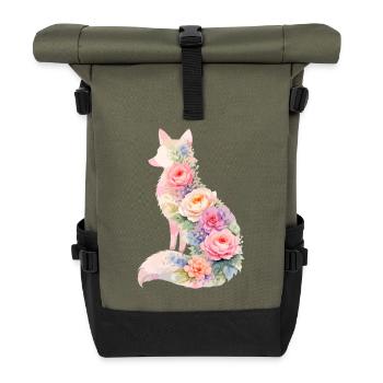 Fuchs Pastell Blumen Silhouette - Rolltop Rucksack - Olive/Schwarz - Vorne