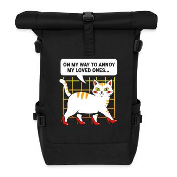 High-Heel Katze: Frech und Charmant - Rolltop Rucksack - Schwarz - Vorne