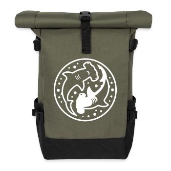 Hammerhead Shark Yin Yang Circle Design - Roll Top Backpack - olive/black - Front