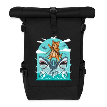Kätzchen auf Haiabenteuer - Rolltop Rucksack - Schwarz - Vorne