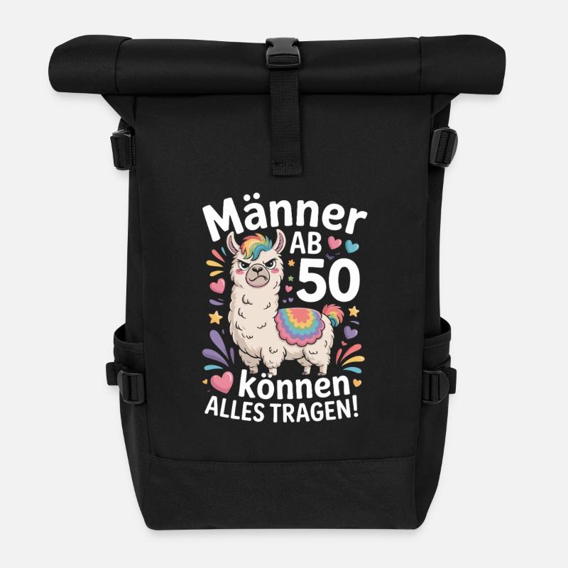 Männer Ab 50 Können Alles Tragen Lustiges Lama - Rolltop Rucksack - Schwarz