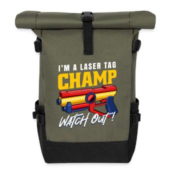 Laser Tag Champ Watch Out Funny Blaster Graphic - Roll Top Backpack - olive/black - Front