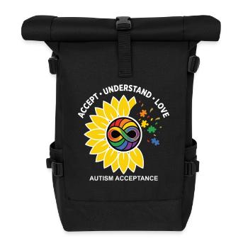 Autismus Akzeptanz Sonnenblume Symbol - Rolltop Rucksack - Schwarz - Vorne