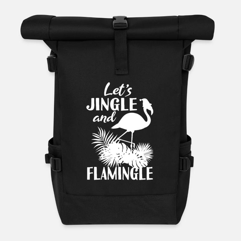Jingle and Flamingle Flamingo Tee - Roll Top Backpack - black