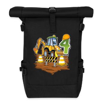 4 Excavators 4th Birthday - Roll Top Backpack - black - Front