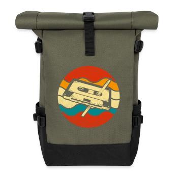 Vintage Retro Music Tape 80s 90s Style Cassette - Roll Top Backpack - olive/black - Front