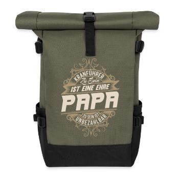 Kranführer Papa - Rolltop Rucksack - Olive/Schwarz - Vorne