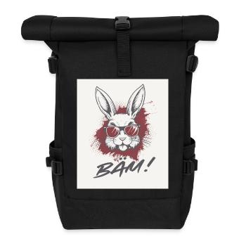 Hase mit Sonnenbrille  - Rolltop Rucksack - Schwarz - Vorne