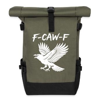 F-Caw-F Crow Raven Dark Gothic Humor Lustiger Goth - Rolltop Rucksack - Olive/Schwarz - Vorne