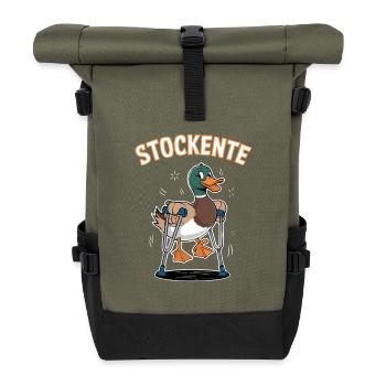  Stockente Lustiger Wortwitz Ente Mit Kruecken - Rolltop Rucksack - Olive/Schwarz - Vorne