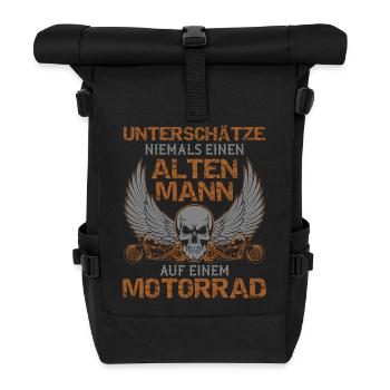 Motorrad Vintage Alter Mann Lustiger Spruch - Rolltop Rucksack - Schwarz - Vorne