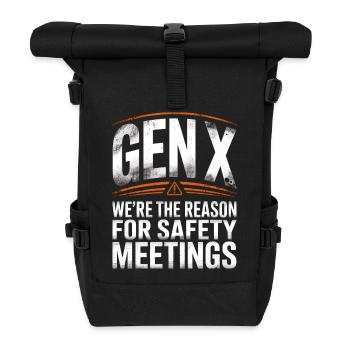 Gen X Sicherheitsmeetings Spruch - Rolltop Rucksack - Schwarz - Vorne