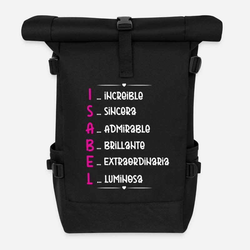 Isabel Name Personalisiertes Geschenk - Rolltop Rucksack - Schwarz