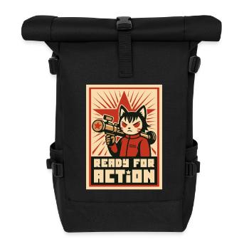 Retro Cat Commando: Bereit für den Einsatz - Rolltop Rucksack - Schwarz - Vorne