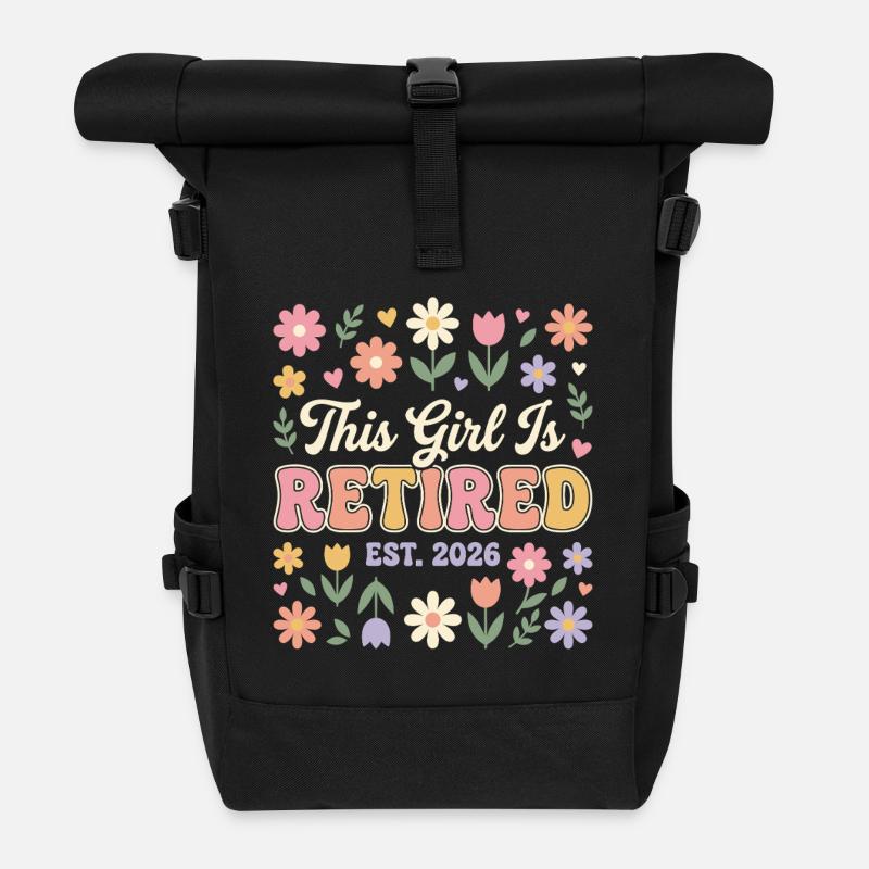 This Girl Is Retired Est 2026 Blumen - Rolltop Rucksack - Schwarz