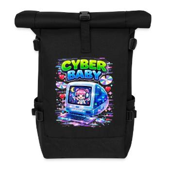 Cyber ​​Baby pixel art with Y2K aesthetic. - Roll Top Backpack - black - Front