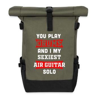 Air Guitar Solo and Drums Music Graphic - Roll Top Backpack - olive/black - Front