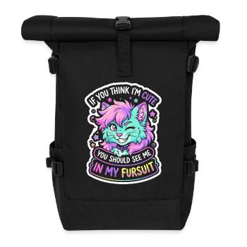 Kätzchen im Fursuit Regenbogen - Rolltop Rucksack - Schwarz - Vorne