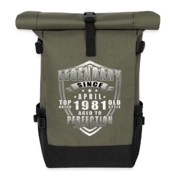 Legendäres 1981er April Vintage Badge - Rolltop Rucksack - Olive/Schwarz - Vorne