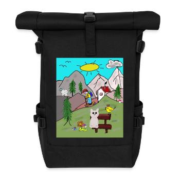 Funny Alpine Idyll Cartoon Holiday Mountains Mountains - Roll Top Backpack - black - Front
