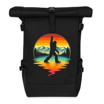 Bigfoot Rock On Shield Sasquatch Yeti Retro - Roll Top Backpack - black - Front