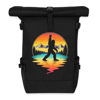 Bigfoot Rock On Shield Sasquatch Yeti Retro - Roll Top Backpack - black - Front