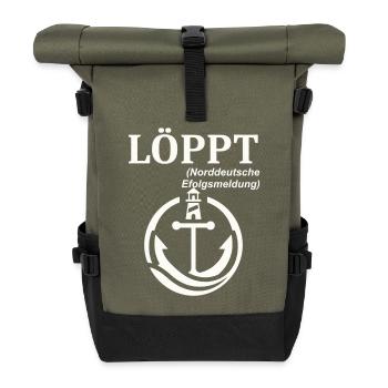 LÖPPT Norddeutscher Humor Spruch lustig - Rolltop Rucksack - Olive/Schwarz - Vorne