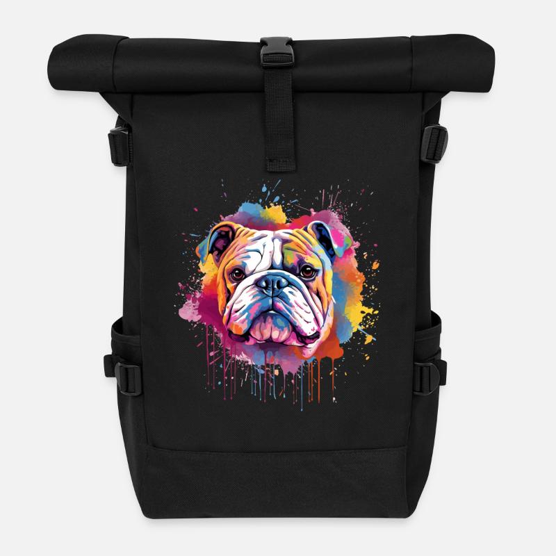 Vivid Bulldog Splash Portrait - Roll Top Backpack - black