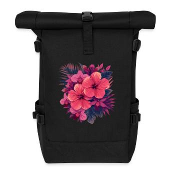 Hibiskusblütenstrauß in Pink-Palette - Rolltop Rucksack - Schwarz - Vorne