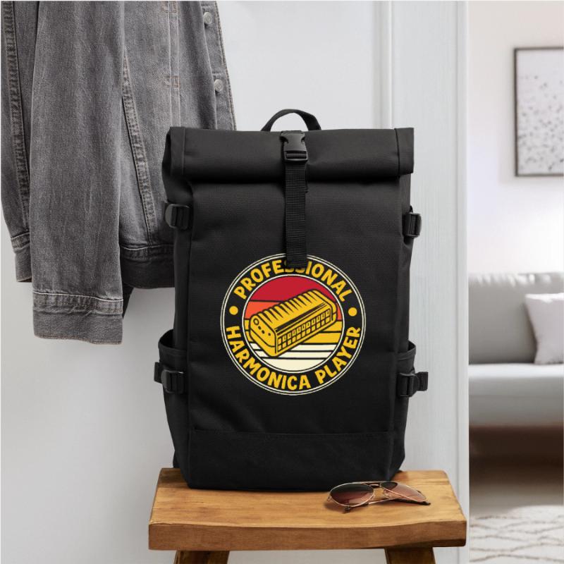 Funny Harmonica Player Professional Harmonica Roll Top Backpack