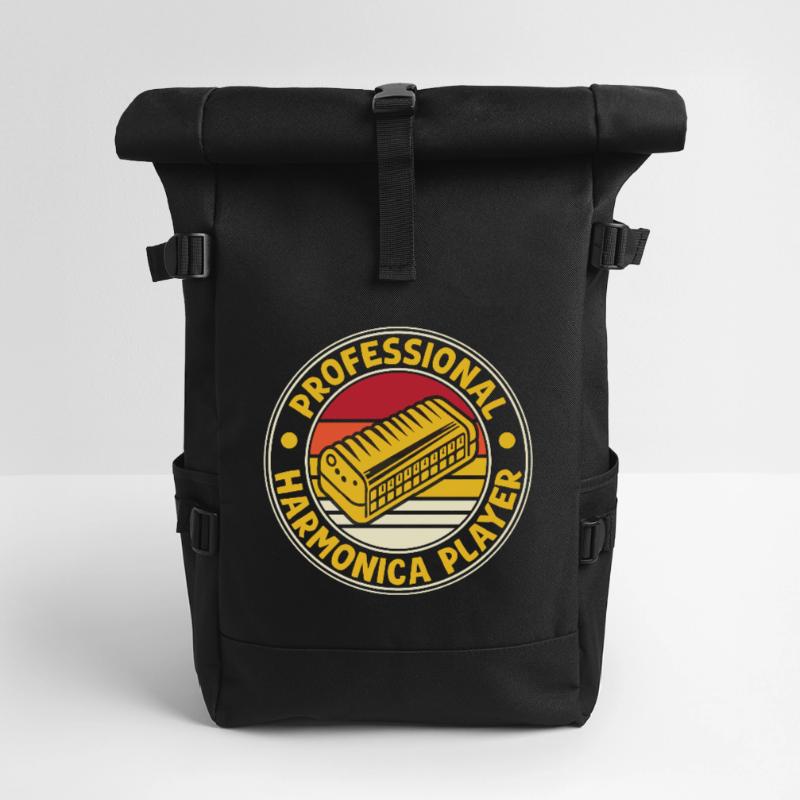 Funny Harmonica Player Professional Harmonica Roll Top Backpack