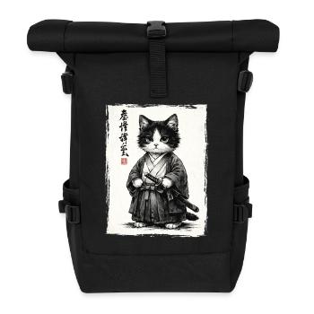 Samurai Cat Japanese Ukiyoe Warrior Kawaii - Roll Top Backpack - black - Front