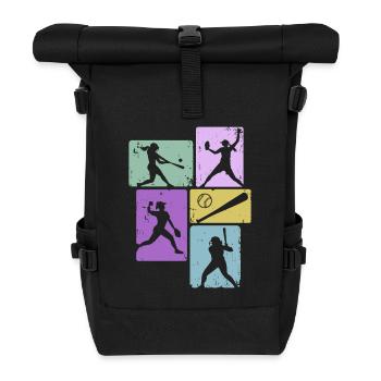 Baseball Mädchen Frauen Softball Spieler - Rolltop Rucksack - Schwarz - Vorne