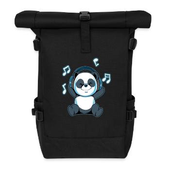 Musik Panda mit Kopfhörer: Süßes Musik Motiv - Rolltop Rucksack - Schwarz - Vorne