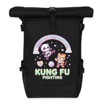 Kawaii Panda Tiger Kung Fu Fighting Pastell - Rolltop Rucksack - Schwarz - Vorne