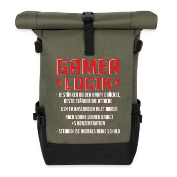 Gamer Logik Kraft im Spiel - Rolltop Rucksack - Olive/Schwarz - Vorne