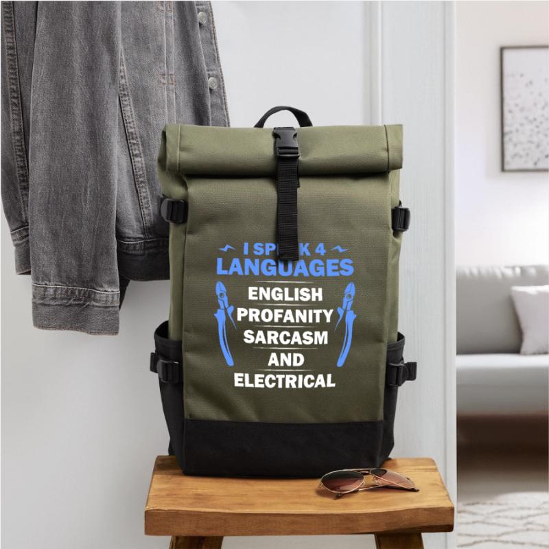 Languages, Sarcasm & Electrical Tee Roll Top Backpack