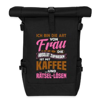 Zufrieden mir Kaffee und Rätsel lösen / Spruch - Rolltop Rucksack - Schwarz - Vorne
