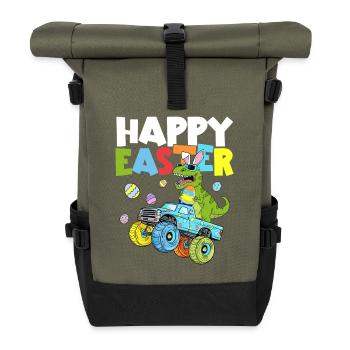 Dino Easter Monster Truck - Roll Top Backpack - olive/black - Front