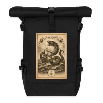 Leviathan Warning | Nautical Sea Monster - Roll Top Backpack - black - Front