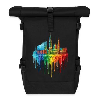 Hamburg with colorful gradient color - Roll Top Backpack - black - Front