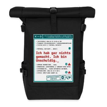 Polizei Protokoll Akte Unschuldig - Rolltop Rucksack - Schwarz - Vorne