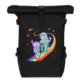 Junge fährt Fahrrad mit Alien-Hemd - Rolltop Rucksack - Schwarz - Vorne