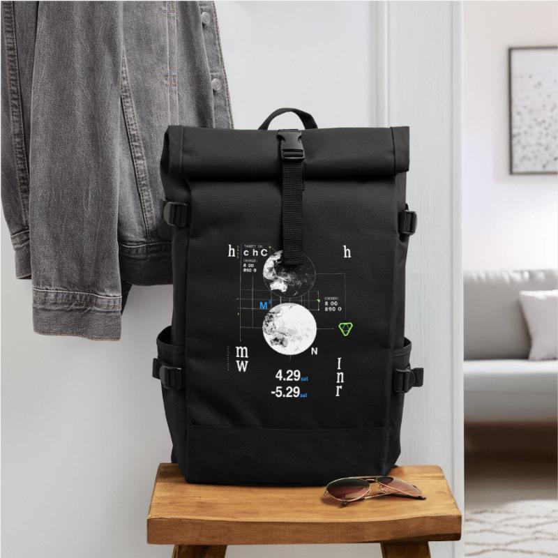 Futuristic HUD World Map Coordinates Roll Top Backpack