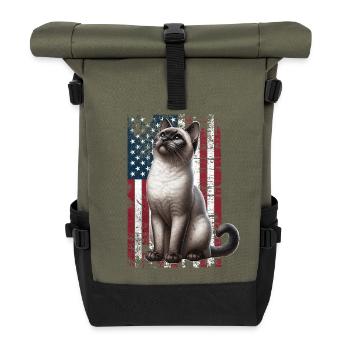 Siamese Cat US Siamkatze - Rolltop Rucksack - Olive/Schwarz - Vorne