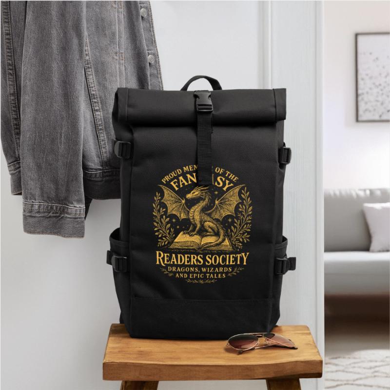 Dragon Reader Fantasy Seal Book Magic Reader Roll Top Backpack