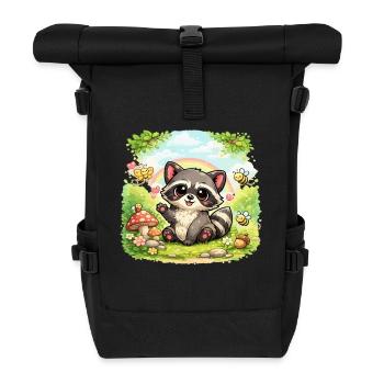 Kleiner Waschbär im Blumenparadies - Rolltop Rucksack - Schwarz - Vorne
