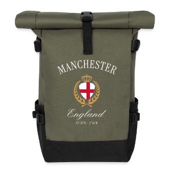 Manchester England Coat of Arms Crown – Travel Souvenir - Roll Top Backpack - olive/black - Front